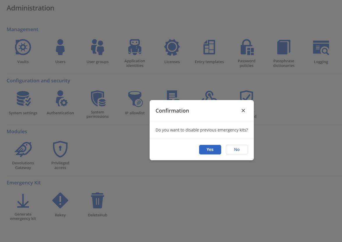 Generating a new emergency key