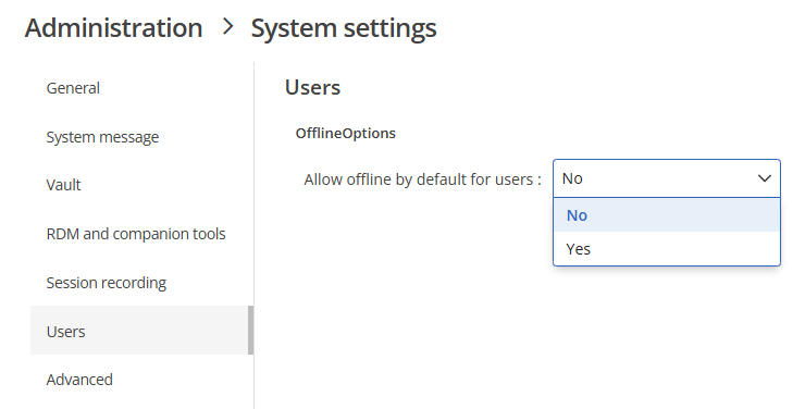 Configuring offline mode default settings