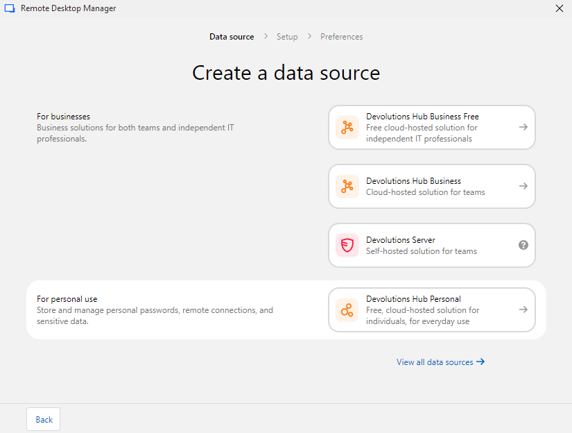Creating a Devolutions Hub Business data source directly from RDM