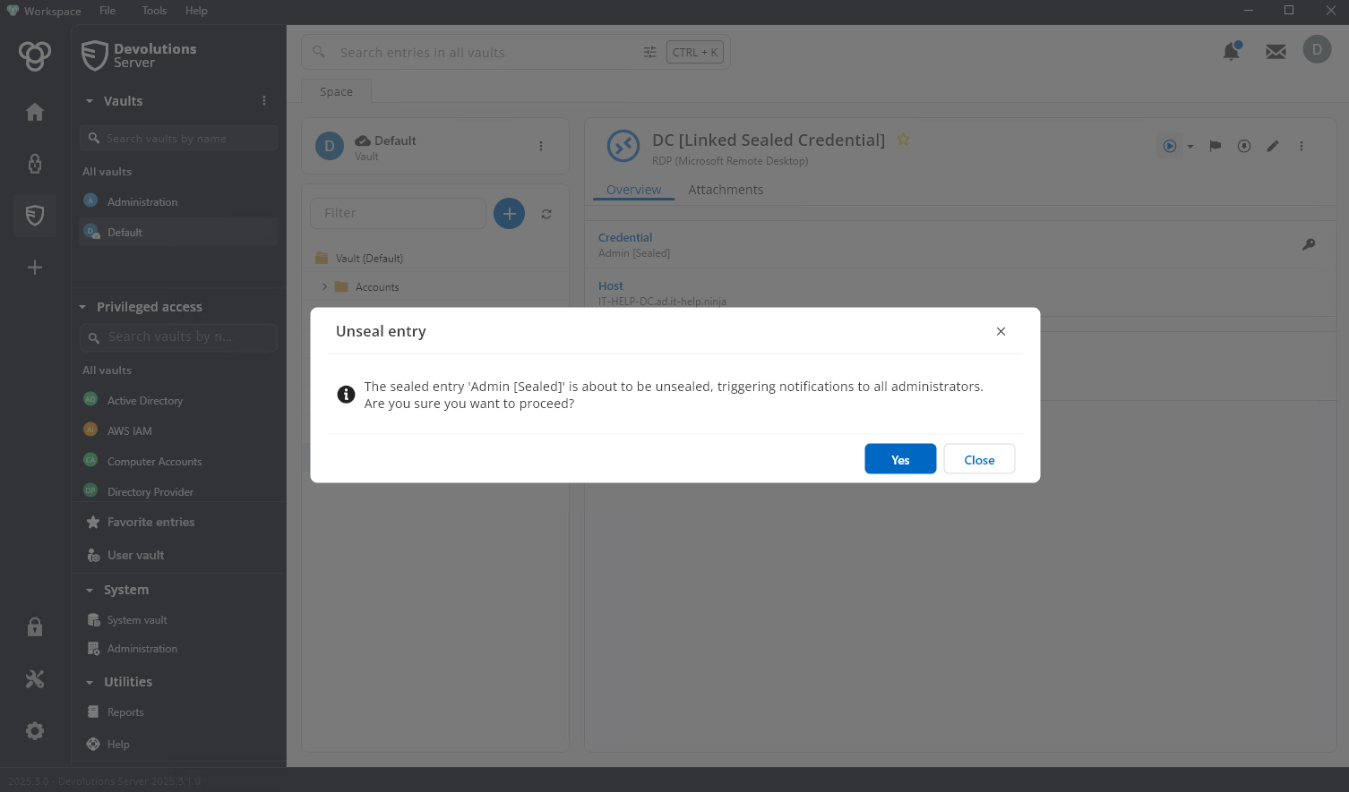 Using sealed credentials in linked entries