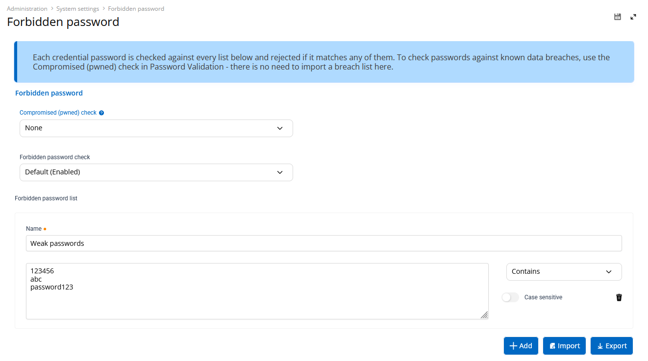 Forbidden password lists in Devolutions Server.