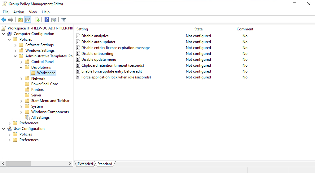 Group Policy settings for Workspace