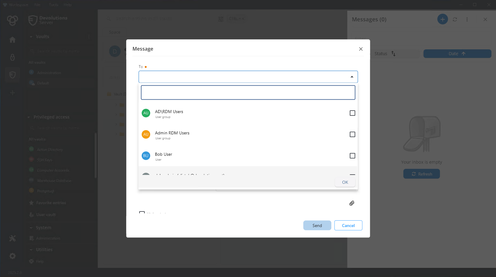 Messaging user group in DVLS through Workspace