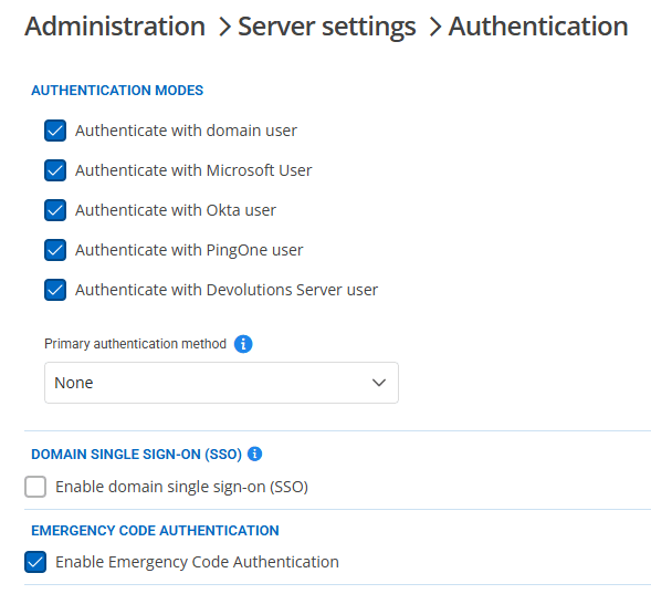 Aktivieren der Option der Notfall-Anmeldecode-Authentifizierung