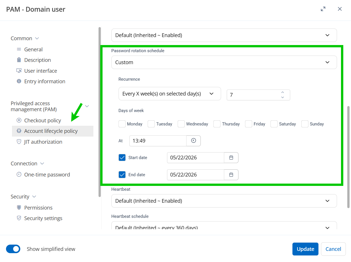 Configuring password rotation scheduling