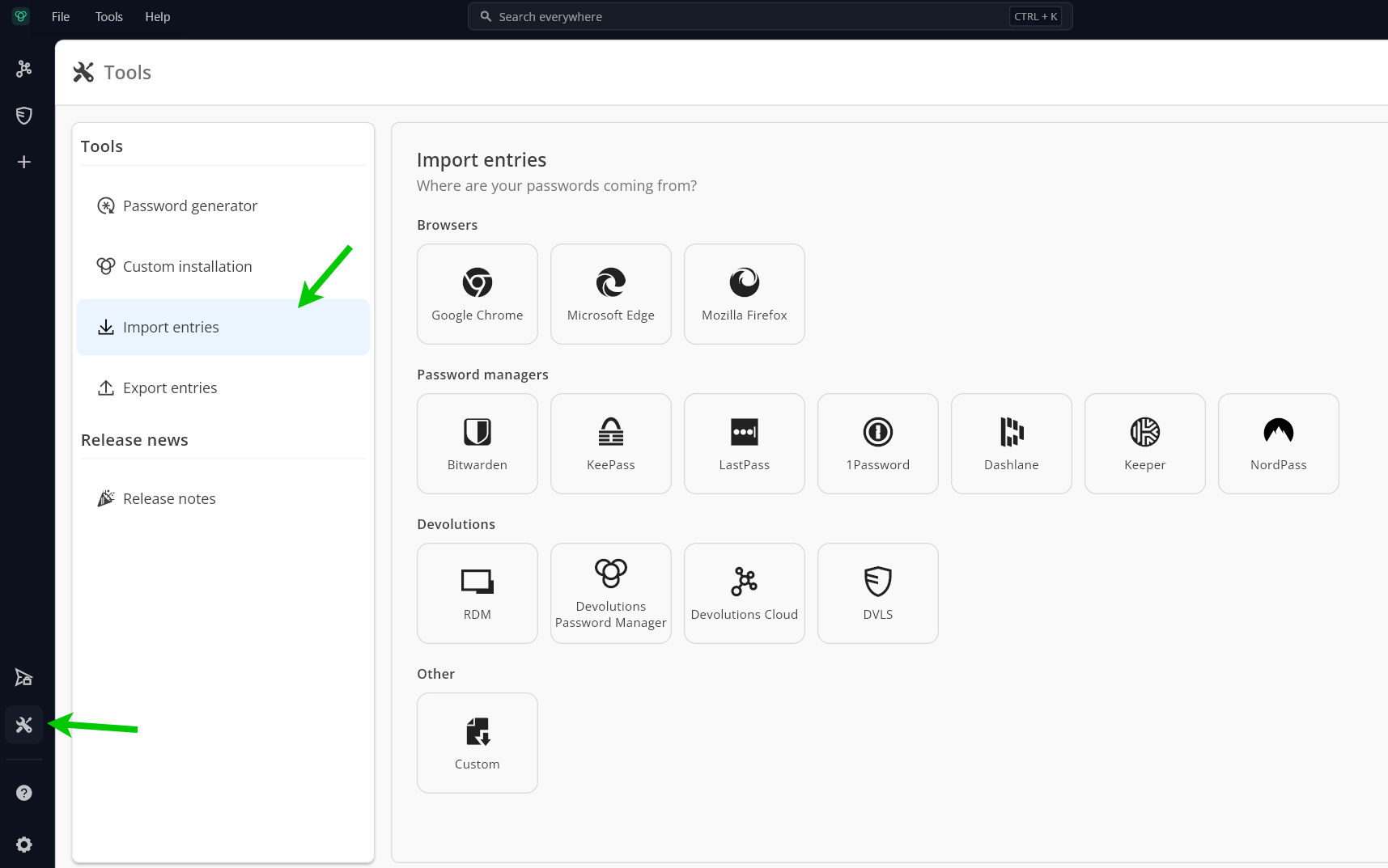 Import entries directly into Devolutions Workspace