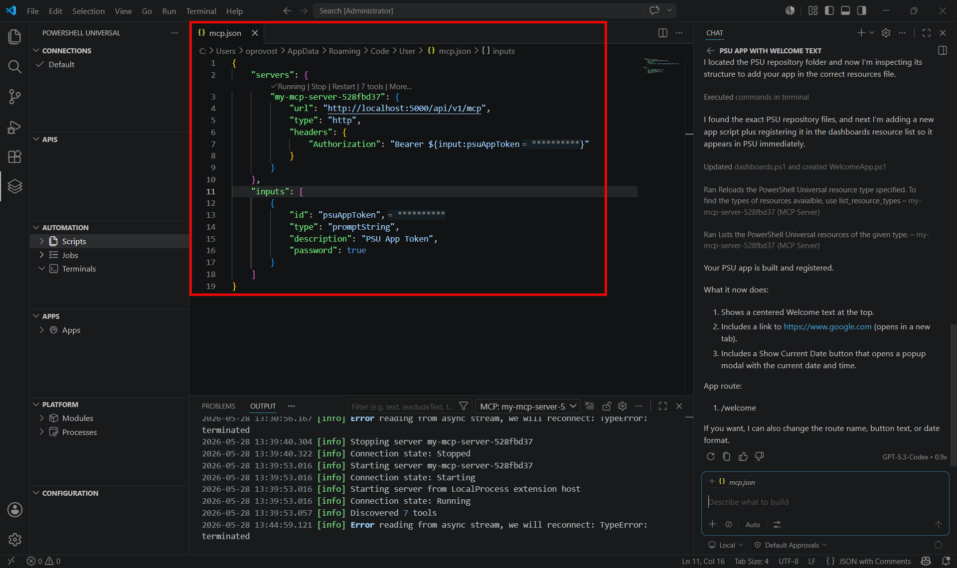 Modifying PSU configuration in VS Code