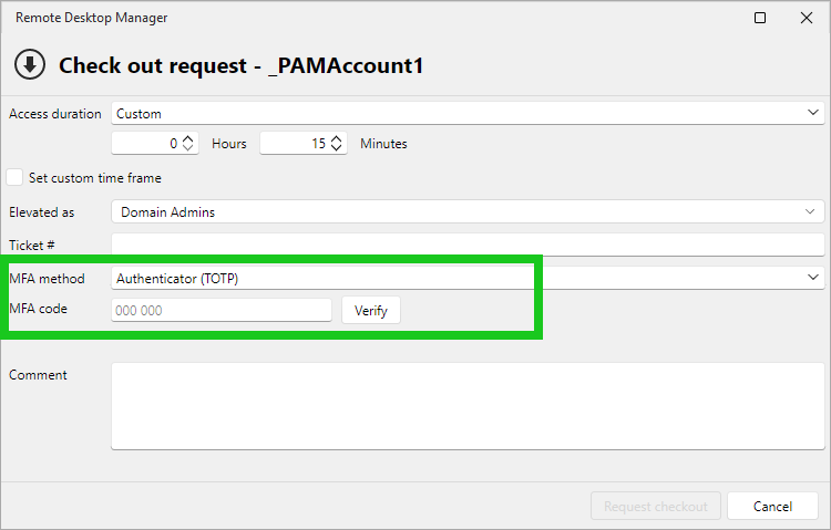 Requesting an MFA code before a PAM checkout