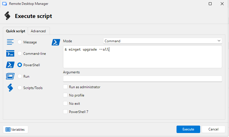 Directly executing a command via the Devolutions Agent