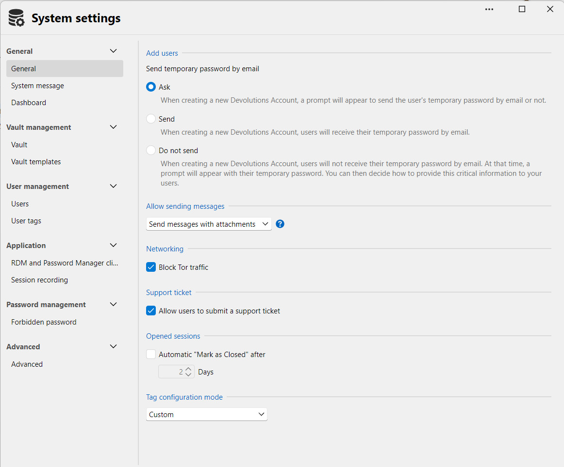Devolutions Cloud system settings in RDM.