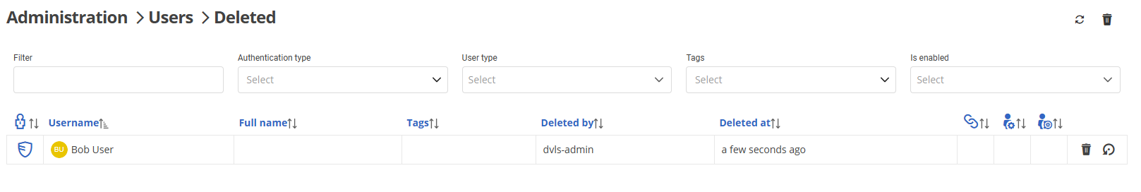Deleted users view in DVLS