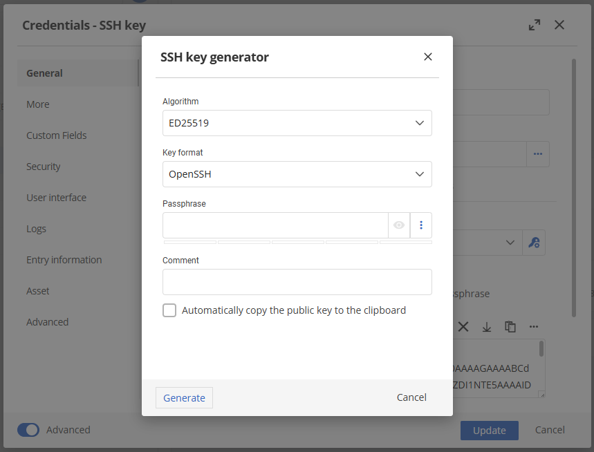 Improved SSH key entry and generation