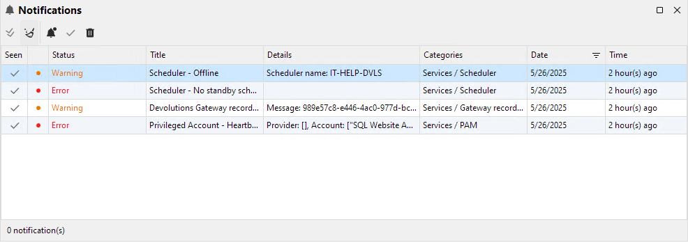 DVLS notifications synced within RDM