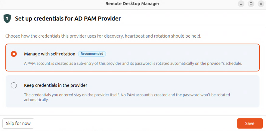 PAM provider credentials in RDM on Linux.