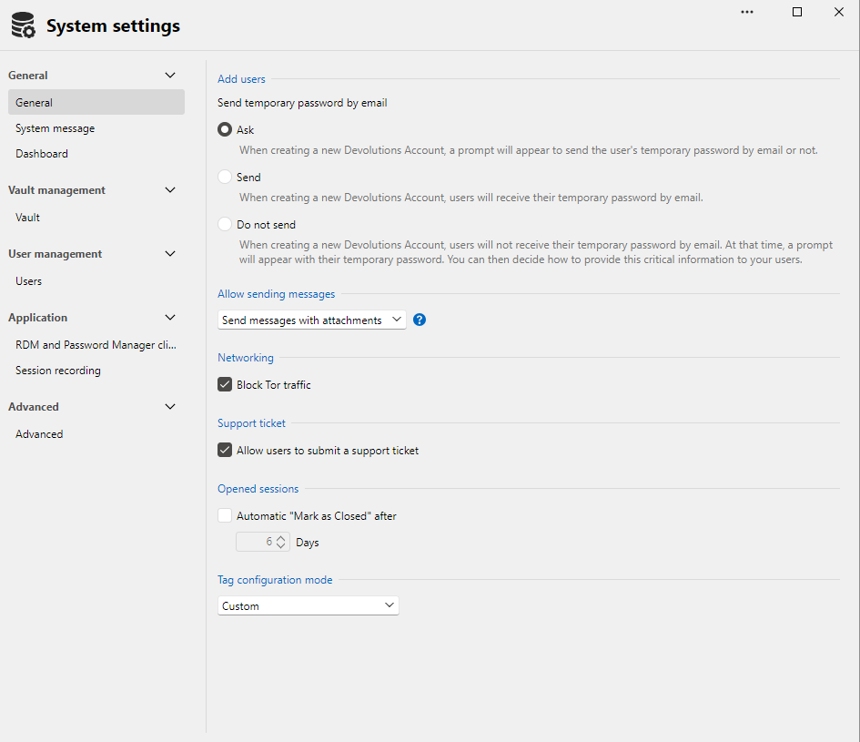 Devolutions Cloud system settings in Remote Desktop Manager on Windows.