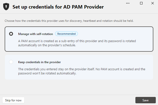 PAM provider credentials in RDM on Windows.