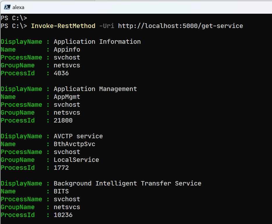 Service Web PowerShell